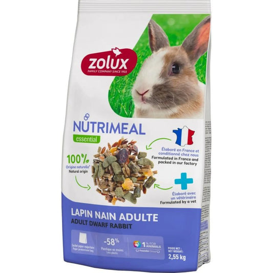 Zolux Nutrimeal Mix Adult 2,55 kg – alimento naturale per conigli nani adulti con fieno, verdure e fibre